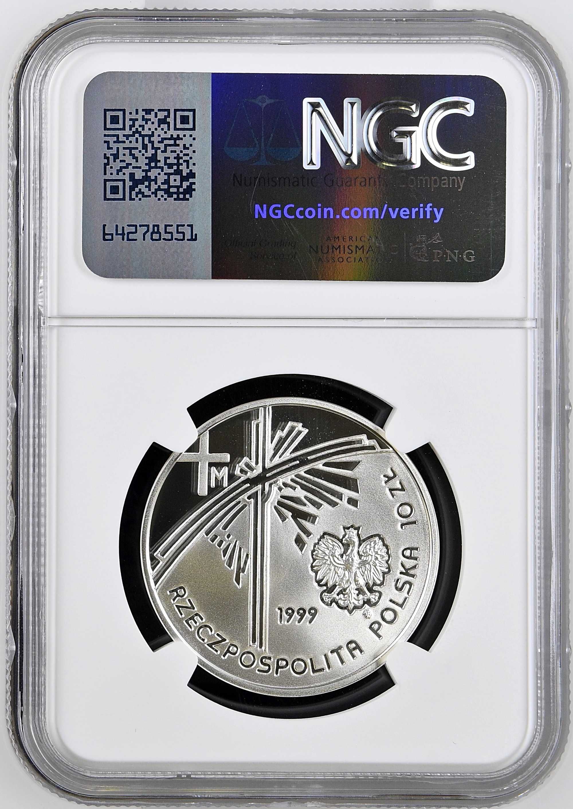 10 zł 1999 - Jan Paweł II - Papież Pielgrzym - NGC PF70 Ultra Cameo