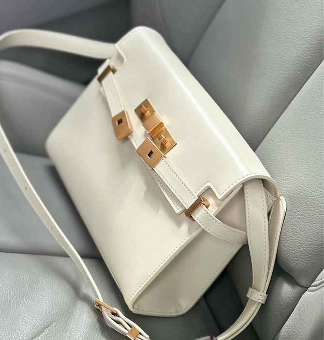 Сумка з натуральної шкіри | молочна | золота фурнітура