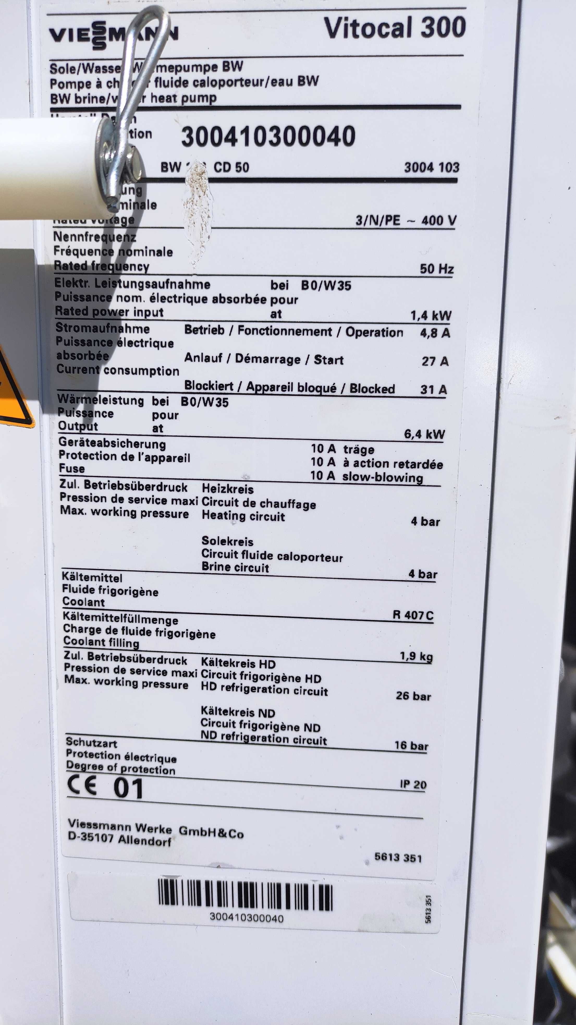 Pompa ciepła 6 KW wodna gruntowa glikol VIESSMANN vitocal 300 6 KW