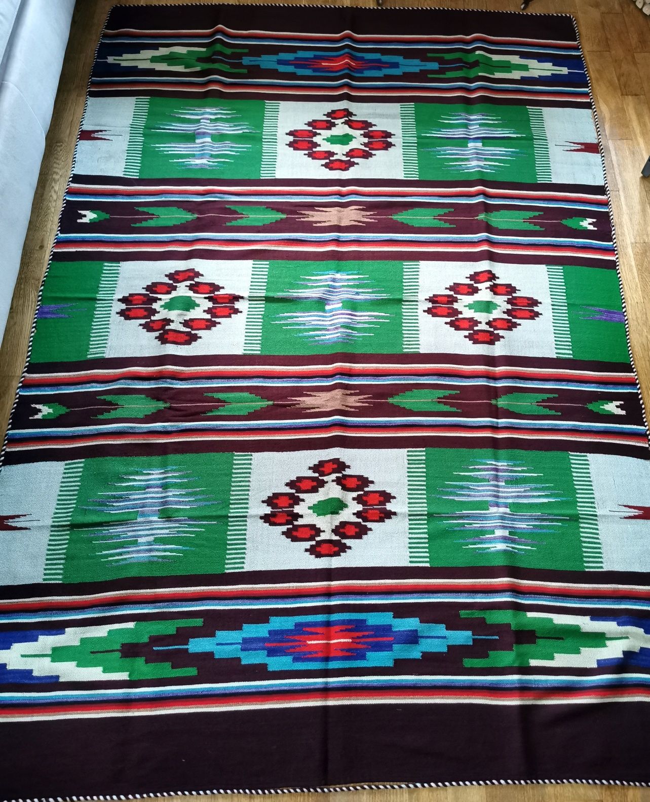 Wełniany kilim ART DECO stara ręczna robota  142 x 216 cm