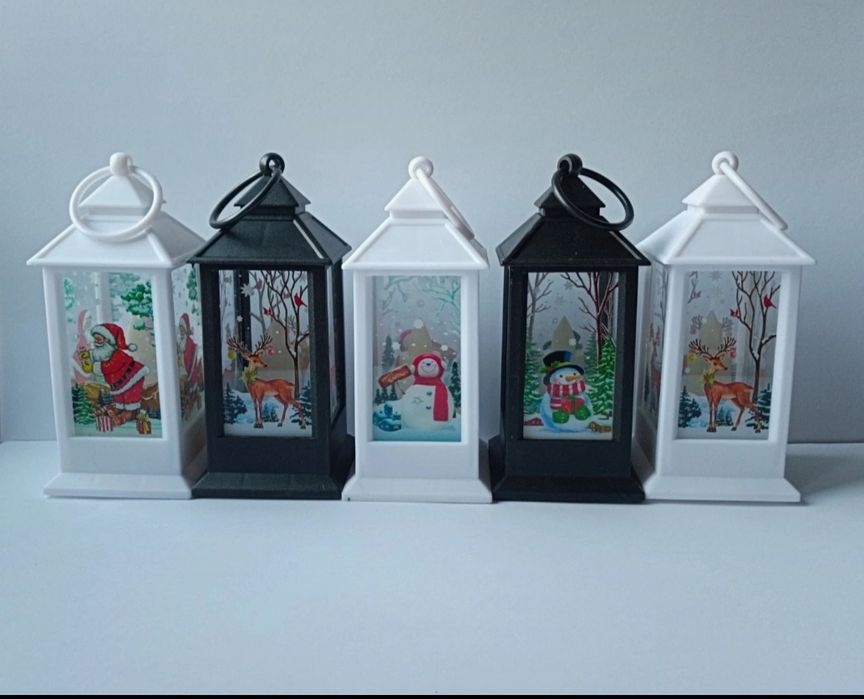 Latarenka lampion świąteczny Christmas biały czarny 15cm nowy 1szt LED