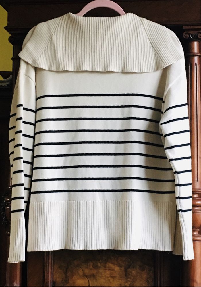 ZARA Sweter oversize w paski z kołnierzem wiskoza M