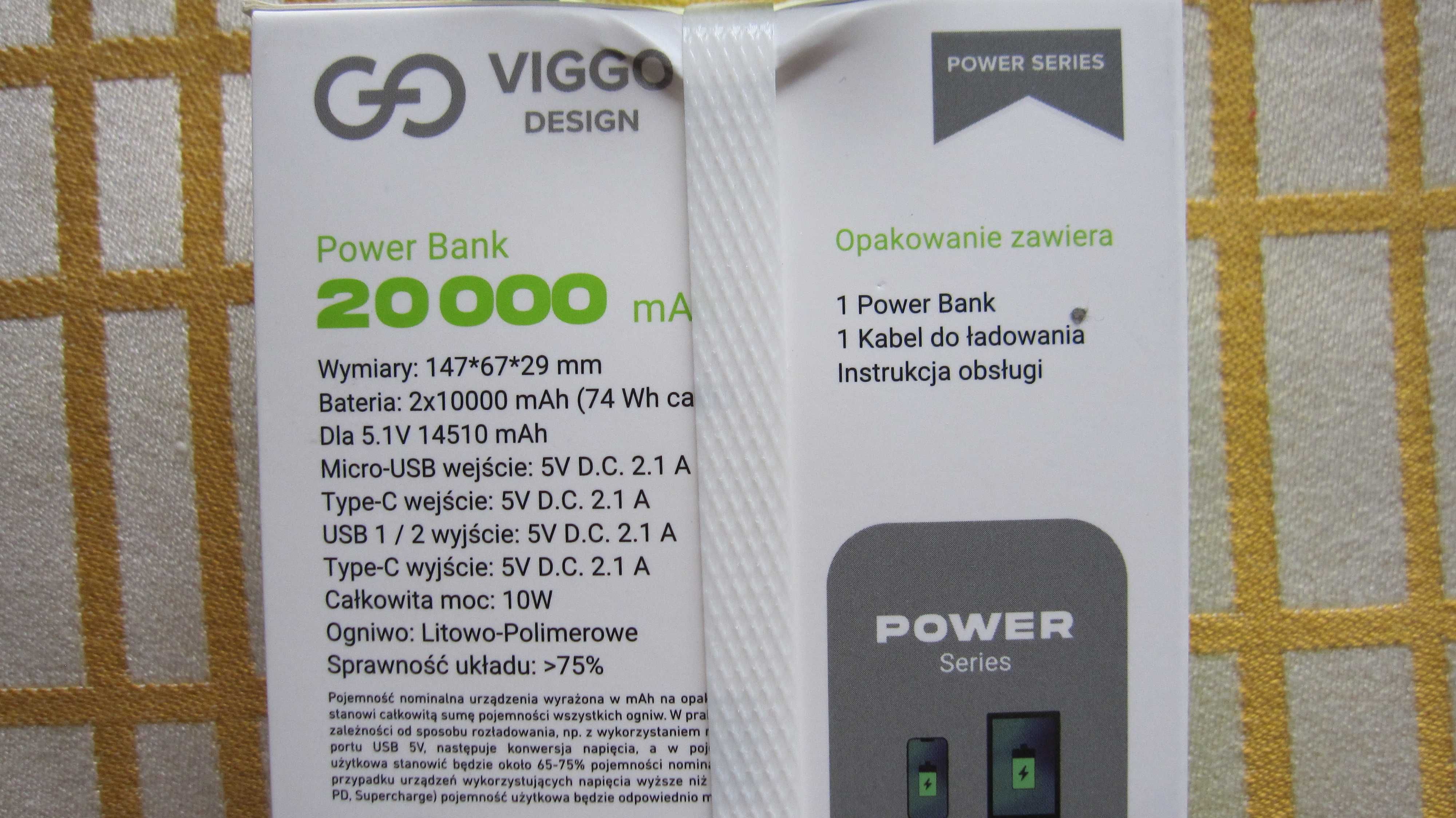 Повербанк Powerbank VIGGO PREMIUM 20000 mAh USB-C 10W Black новый