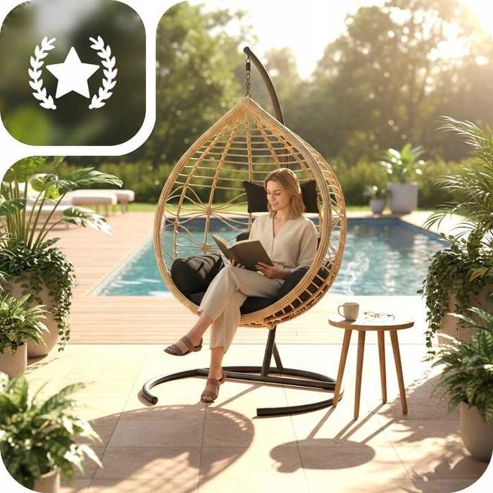 Fotel wiszący kokon ogrodowy kosz bujany premium składany poduszka