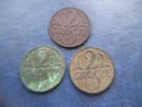 Stare monety 2 grosze 1923 ,, 1925 ,, 1927 zestaw 2RP