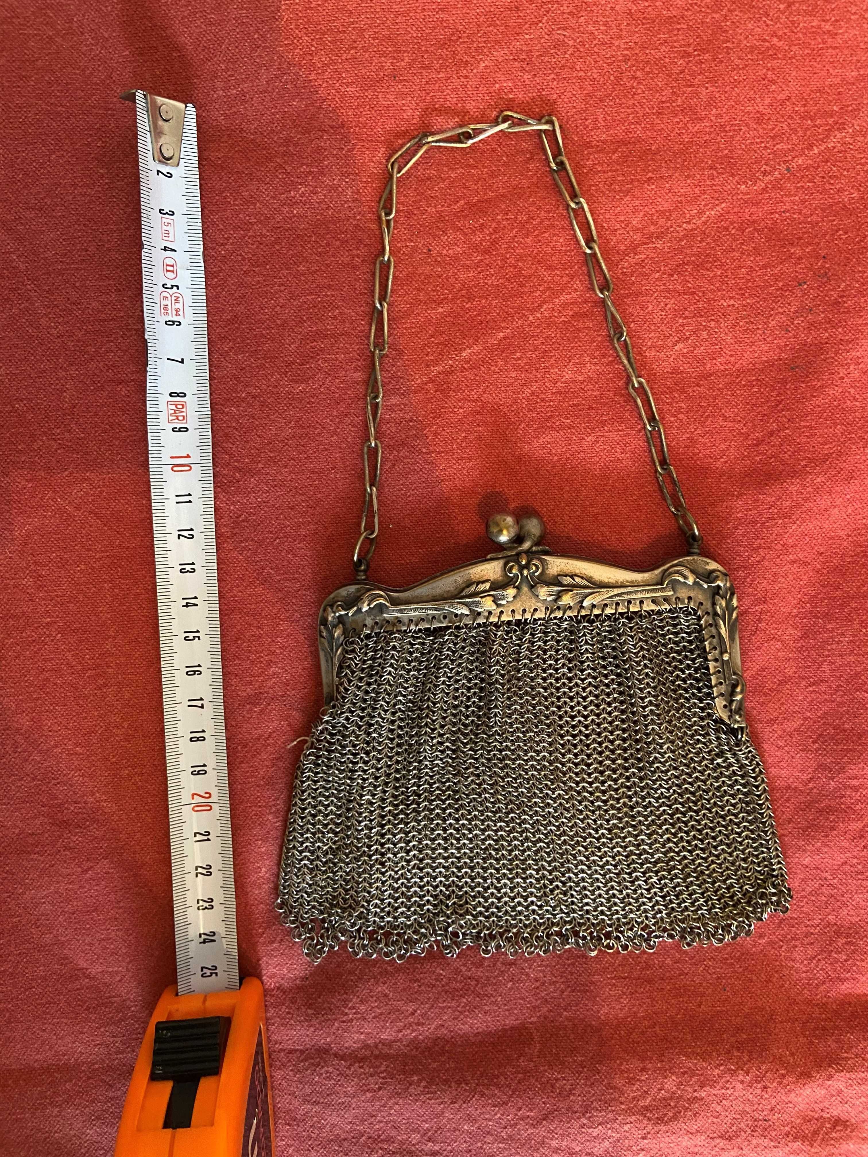 Bolsa porta moedas de malha antiga em prata