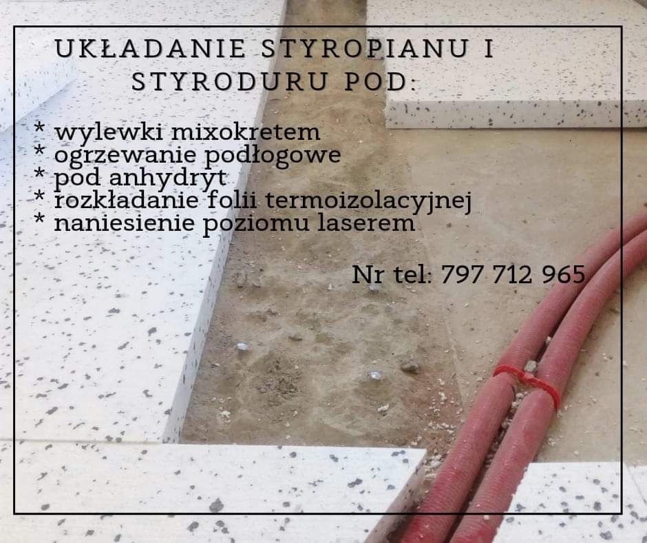 Wylewki samopoziomujące, Układanie styropianu, siatki zbrojeniowej pod