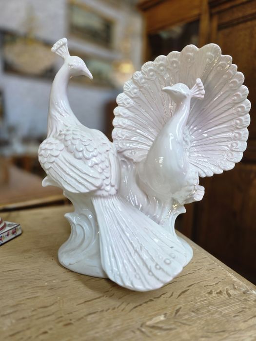 Duża figurka porcelanowa dwa pawie  paw 42 cm #1731  Stylowy Węgrów