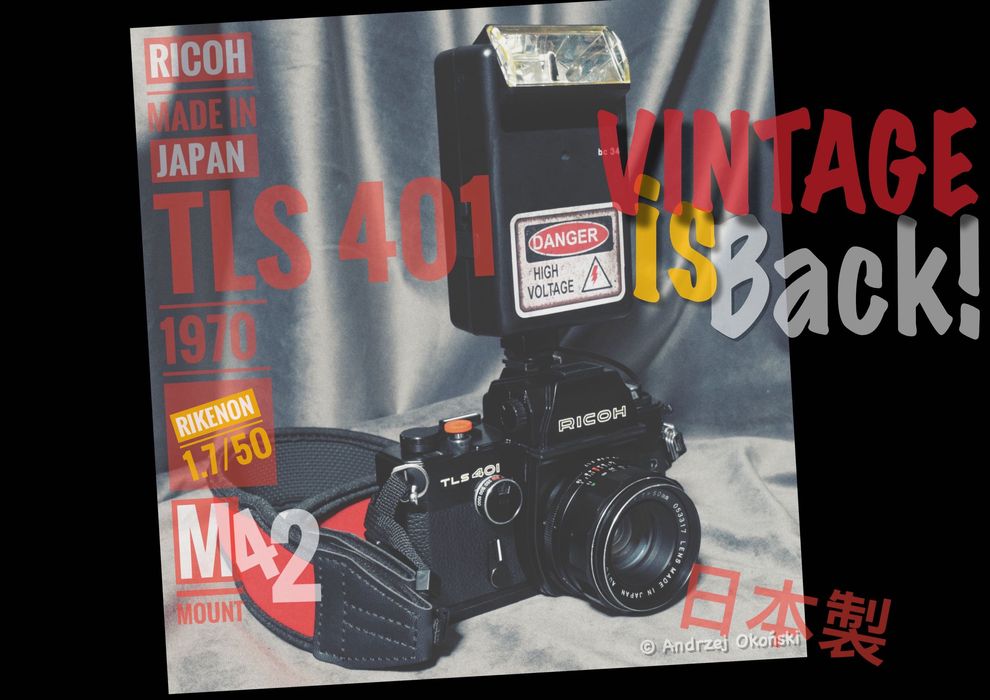 Vintage-retro aparat RICOH Podwójny wizjer! Nowa bateria i pasek. M42