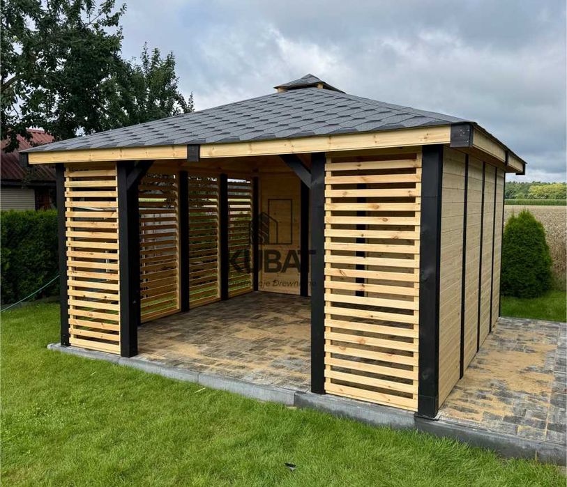 Nowoczesna altana ogrodowa 4x4| altanka drewniana z lamelami | altanki