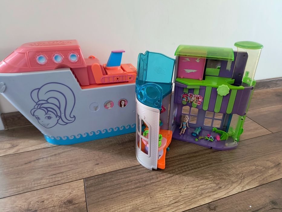 Polly pocket/statek/jacht/ salon fryzjerski/sklep z odzieżą