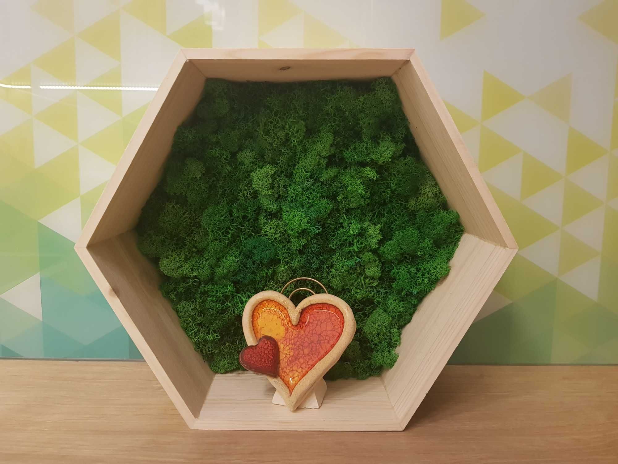 półka heksagon plaster miodu mech chrobotek