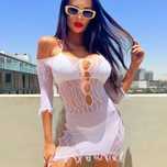 Sexy kabaretki bez Bikini sukienka Bodycon z długim rękawem biały