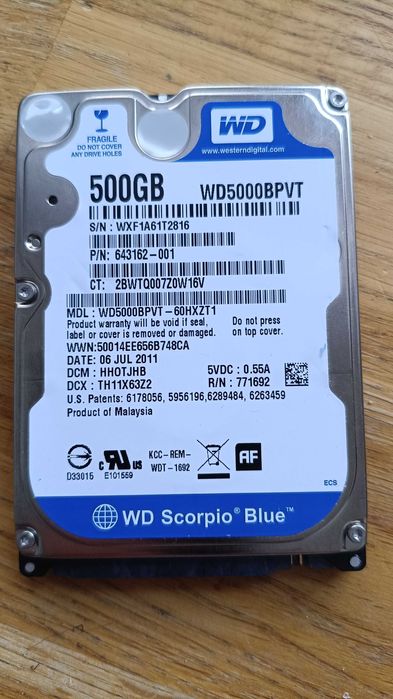 Dysk twardy HHD 2.5 500 GB