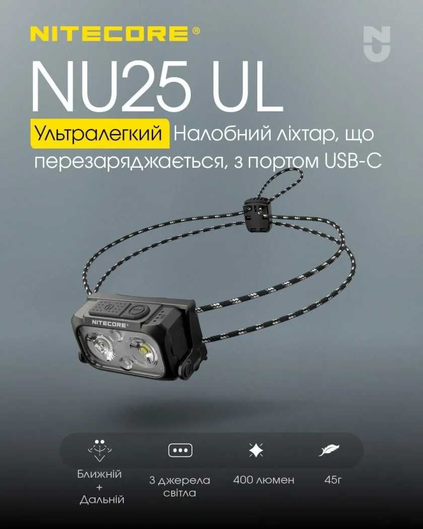 Nitecore NU25 UL NEW Ультралегкий налобний ліхтар Фонарик