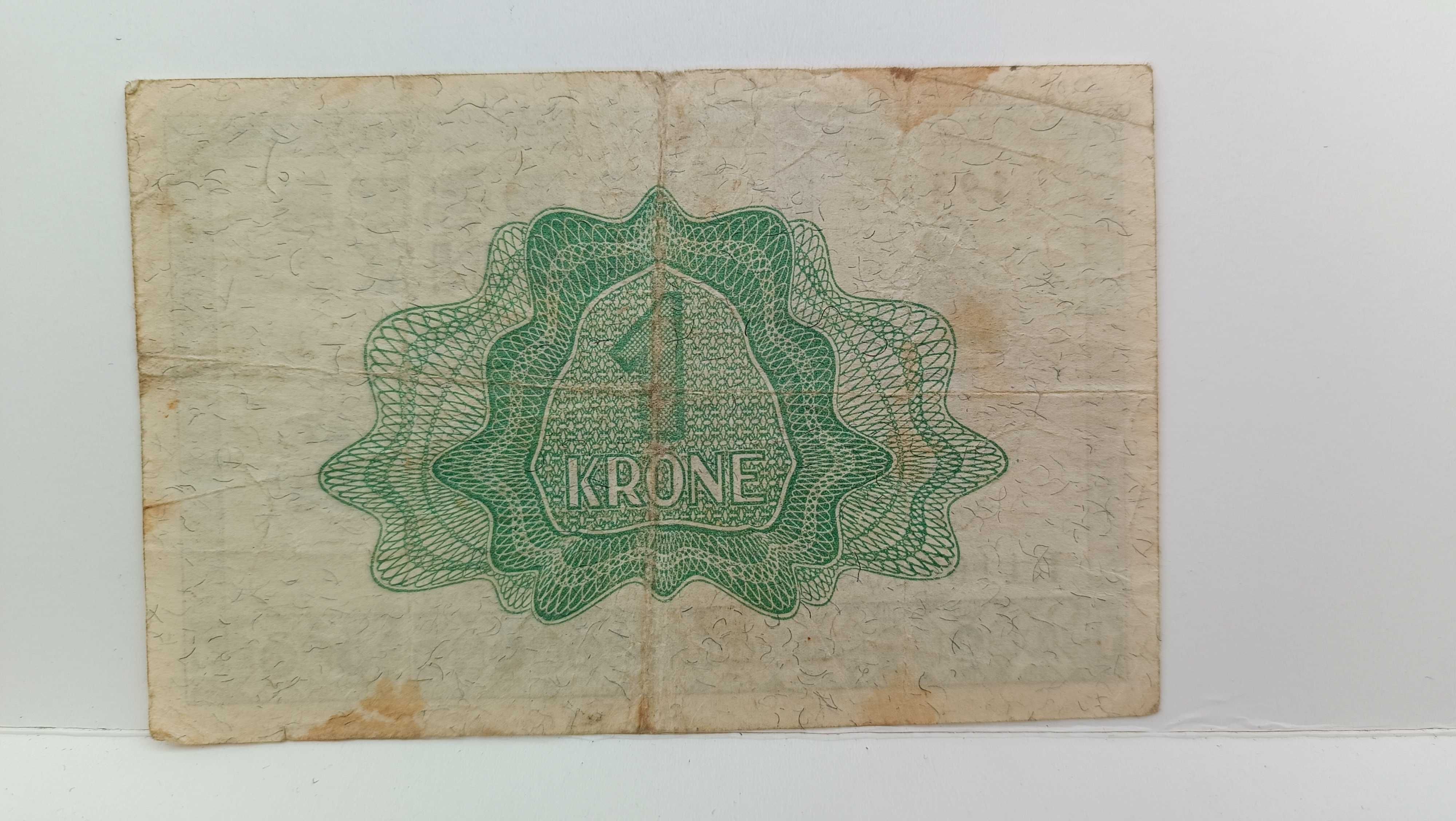 banknot En Krone Norges Bank 1 korona norweska 1945 r. stan III-