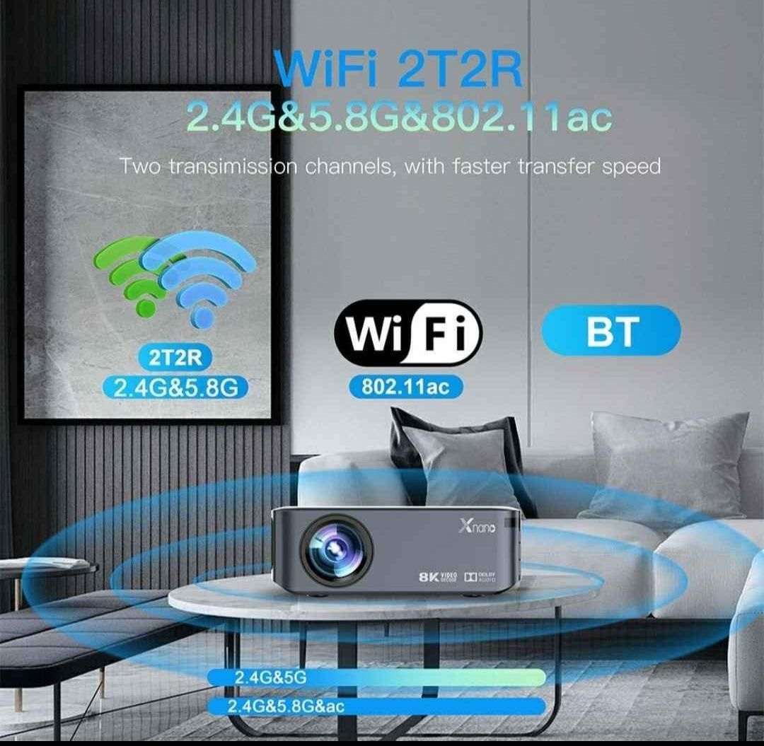 Projetor android 12000 lumens + keystone 4D + WiFi + Bluetooth + Nativ