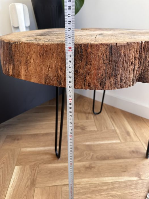 Stolik kawowy z plastra dębu – unikatowy, loft, handmade