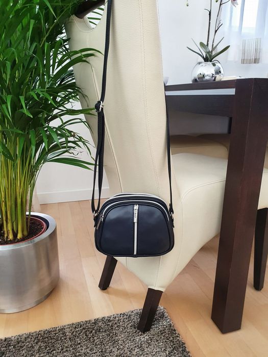 VERA PELLE torebka skórzana listonoszka 3 komorowa V463 granatowa