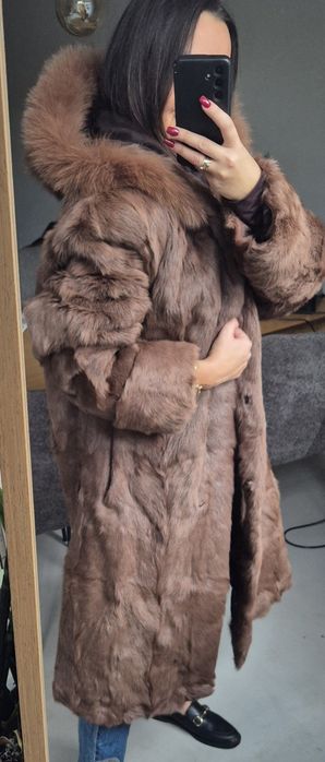 Futro z Kozy kaukaskiej lis z kapturem L XL 55cm