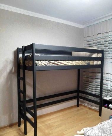 Ліжко чердак для дітей з суцільного дерева.Кровать чорний білий