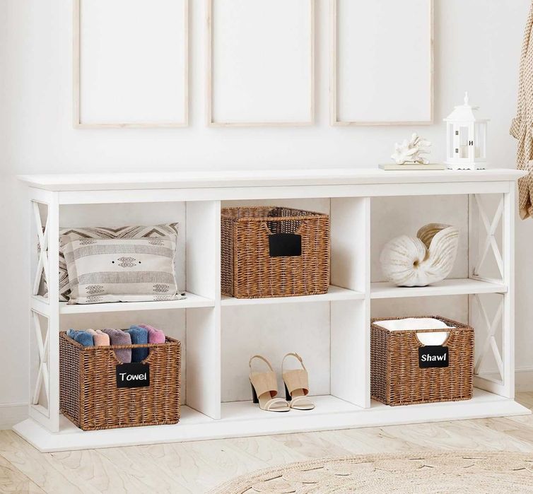 Kosze wiklinowe plastikowe z etykietami 4 szt. brązowe 27x23x19 cm