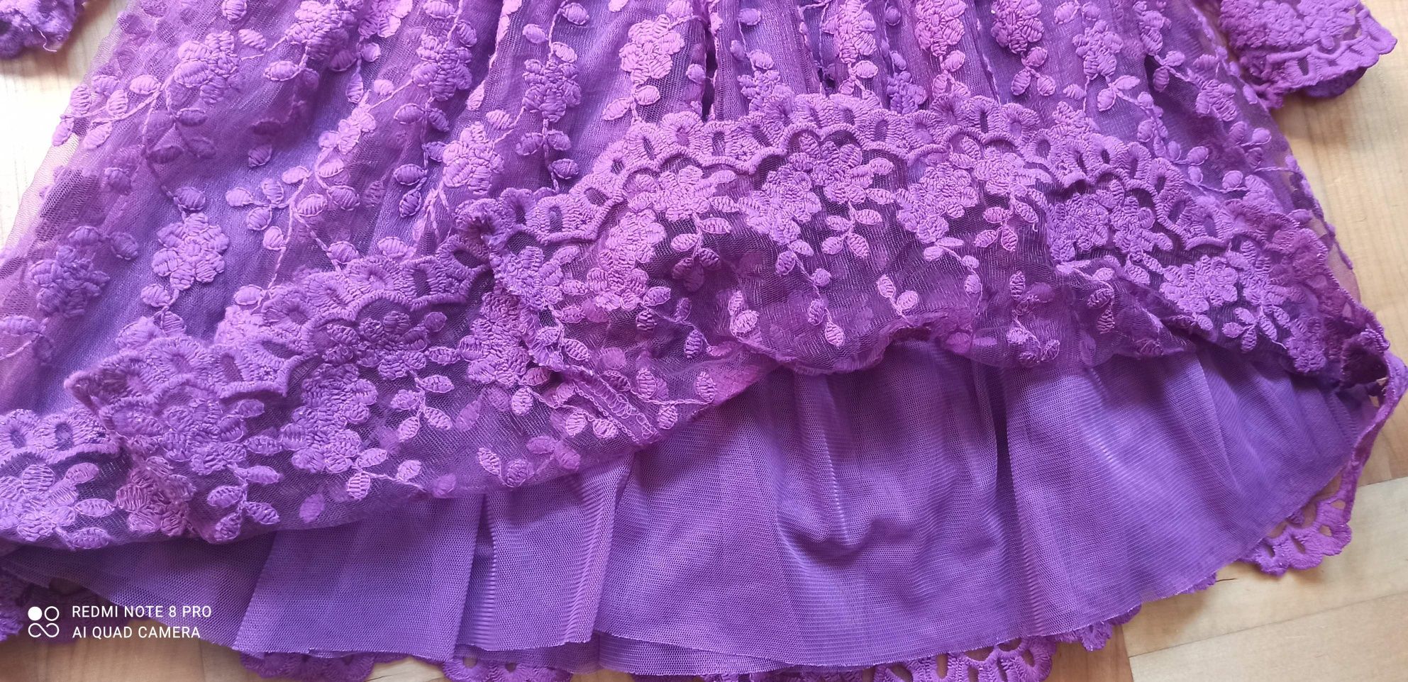Sukienka 110 koronkowa fioletowa, długi rekaw