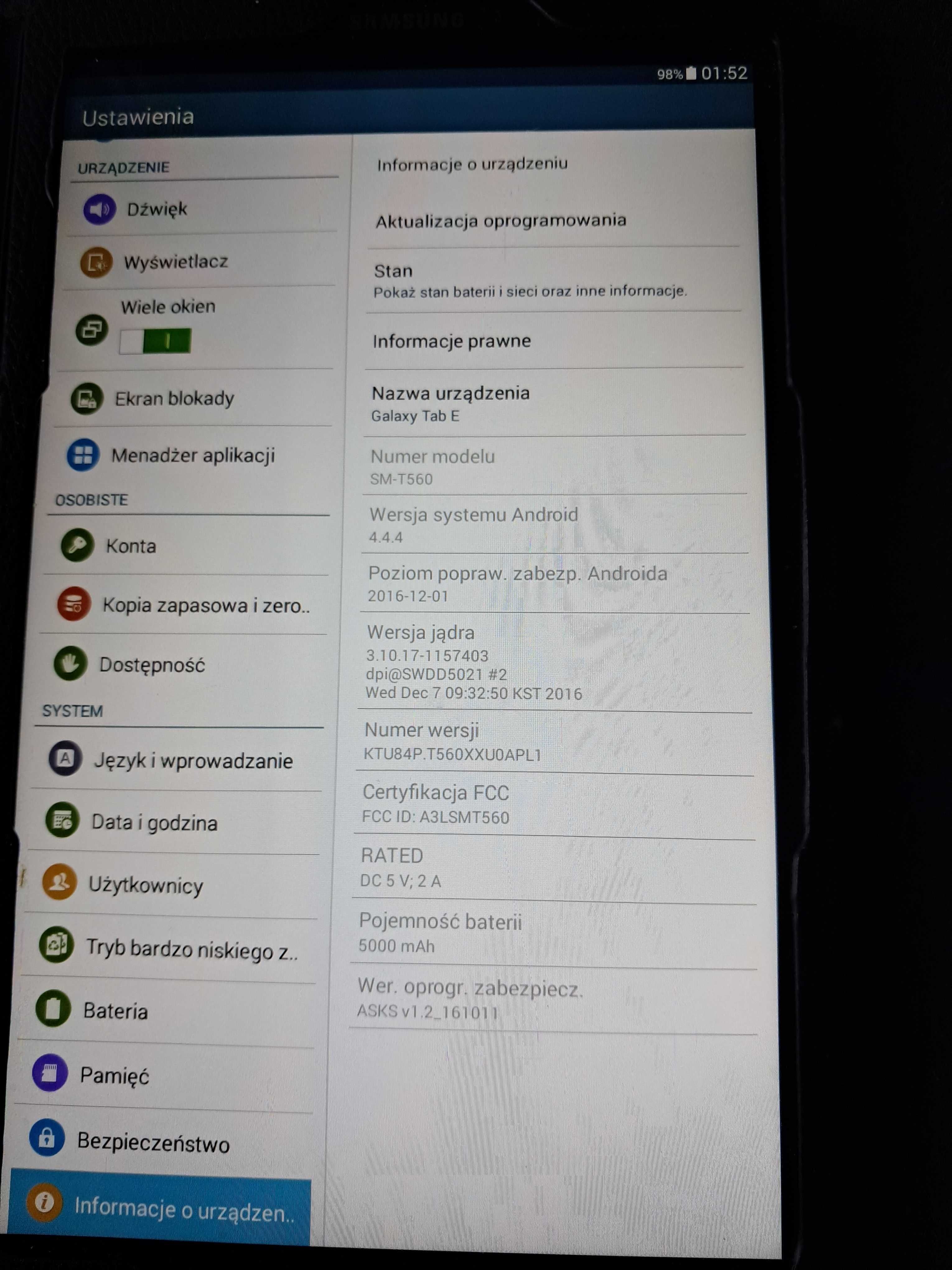 Samsung Galaxy Tab E 9,6” SM-T560 + etui