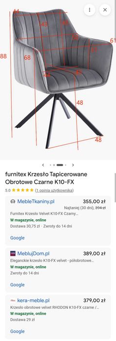 Krzesło tapicerowane obrotowe 180°