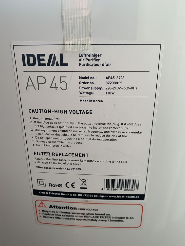 Oczyszczacz powietrza Ideal model AP45