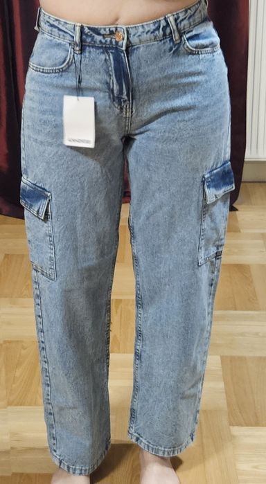 Dżinsy BERSHKA cargo, r. 38, nowe, niebieskie