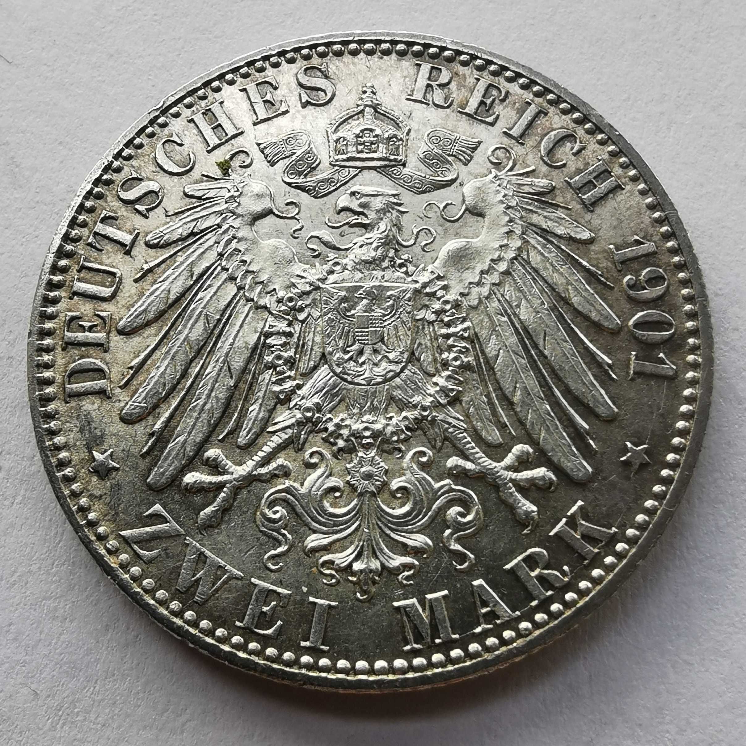 2 marki Fryderyk i Wilhelm II 1901 Cesarstwo Niemieckie srebrna moneta