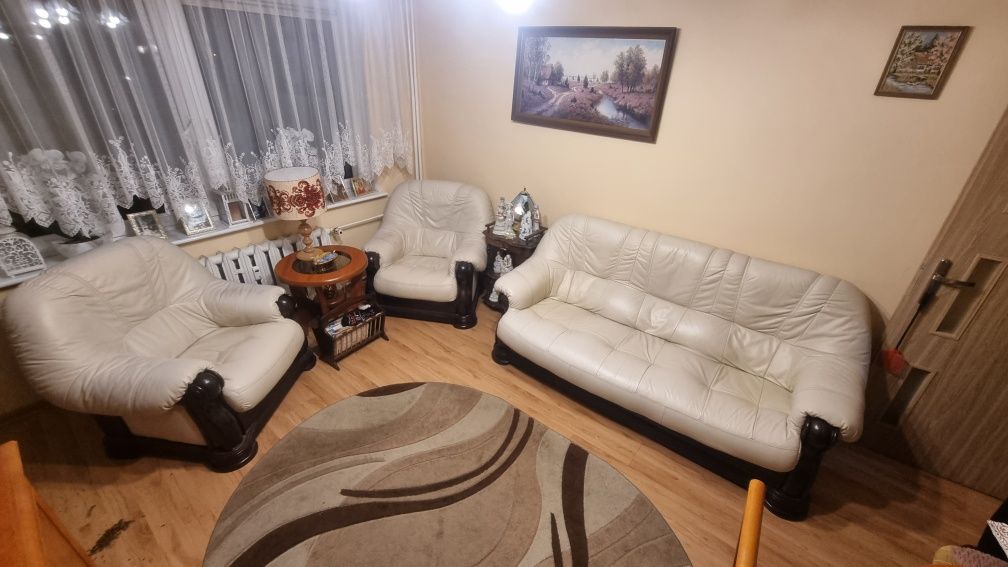Komplet wypoczynkowy skóra sofa + 2x fotel