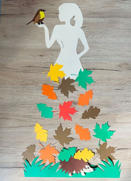 Dekoracja jesienna Pani jesień w sukni z liści przedszkole szkoła