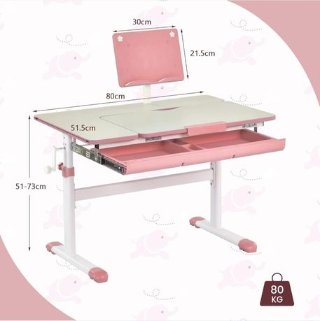 Biurko dla dzieci regulowane biało różowe