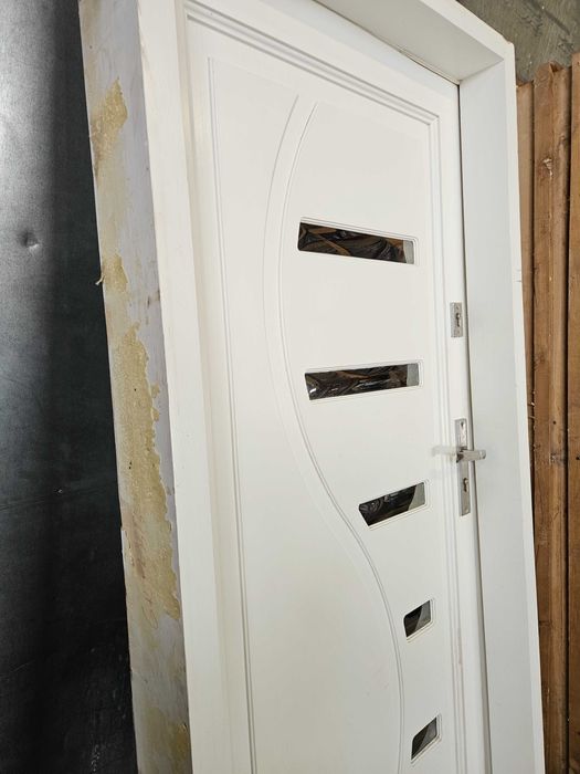 DRZWI Zewnętrzne Drewniane Sosnowe Wejściowe 96x207cm Białe