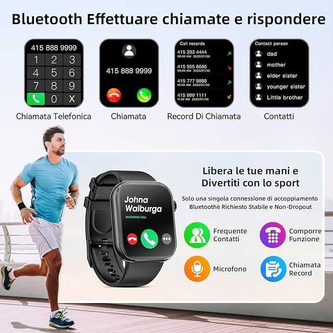 Smartwatch 1,85 rozmowy czarny nowy