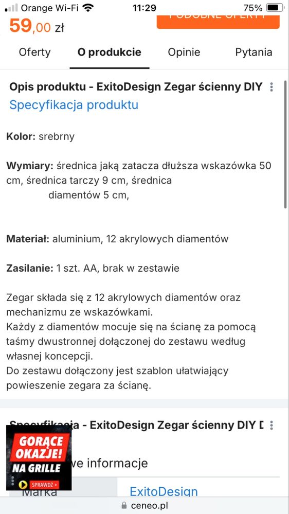 ExitoDesign Zegar ścienny DIY Diamond HS-668DM