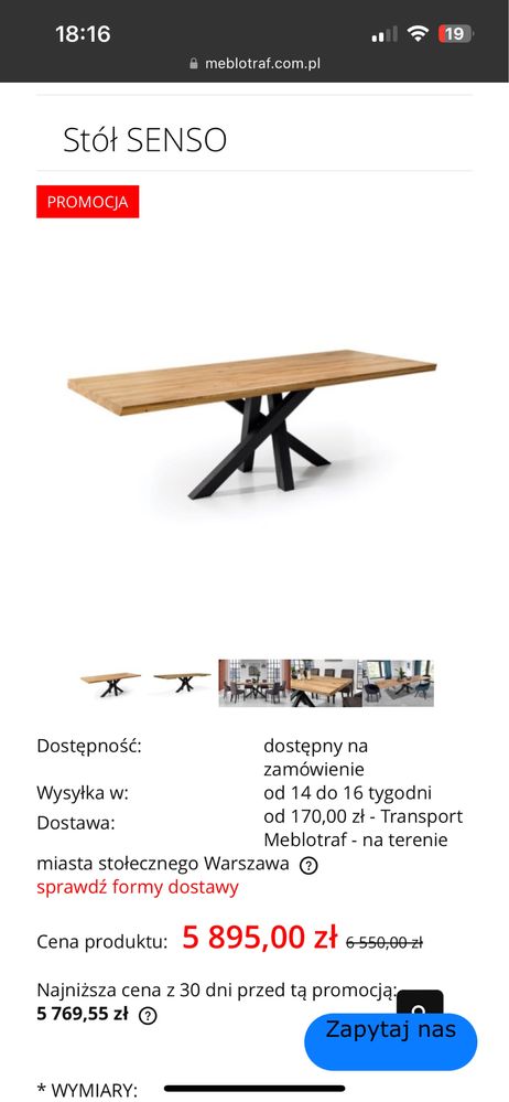 Duży stół do jadalni + 8 krzeseł