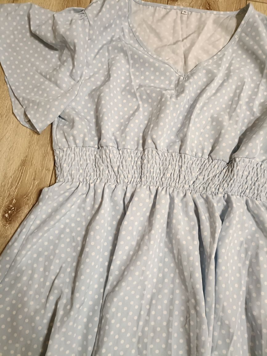 Nowa sukienka plus size xl XXL 42 44 46 błękitna w groszki