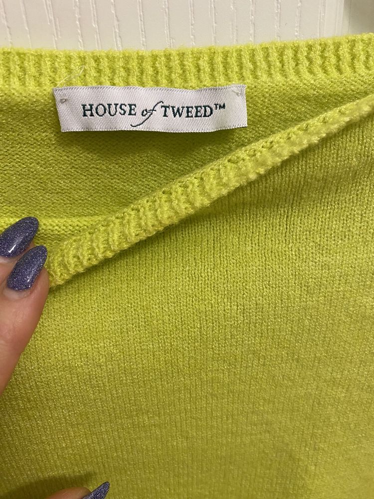 House of Tweed wloski sweter neon L 40 XL 42 dzianina motyl oversize