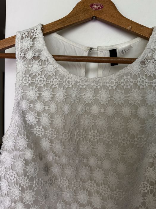 Biała bluzka elegancka ażurowa top kwiaty haftowane boho hippie XS