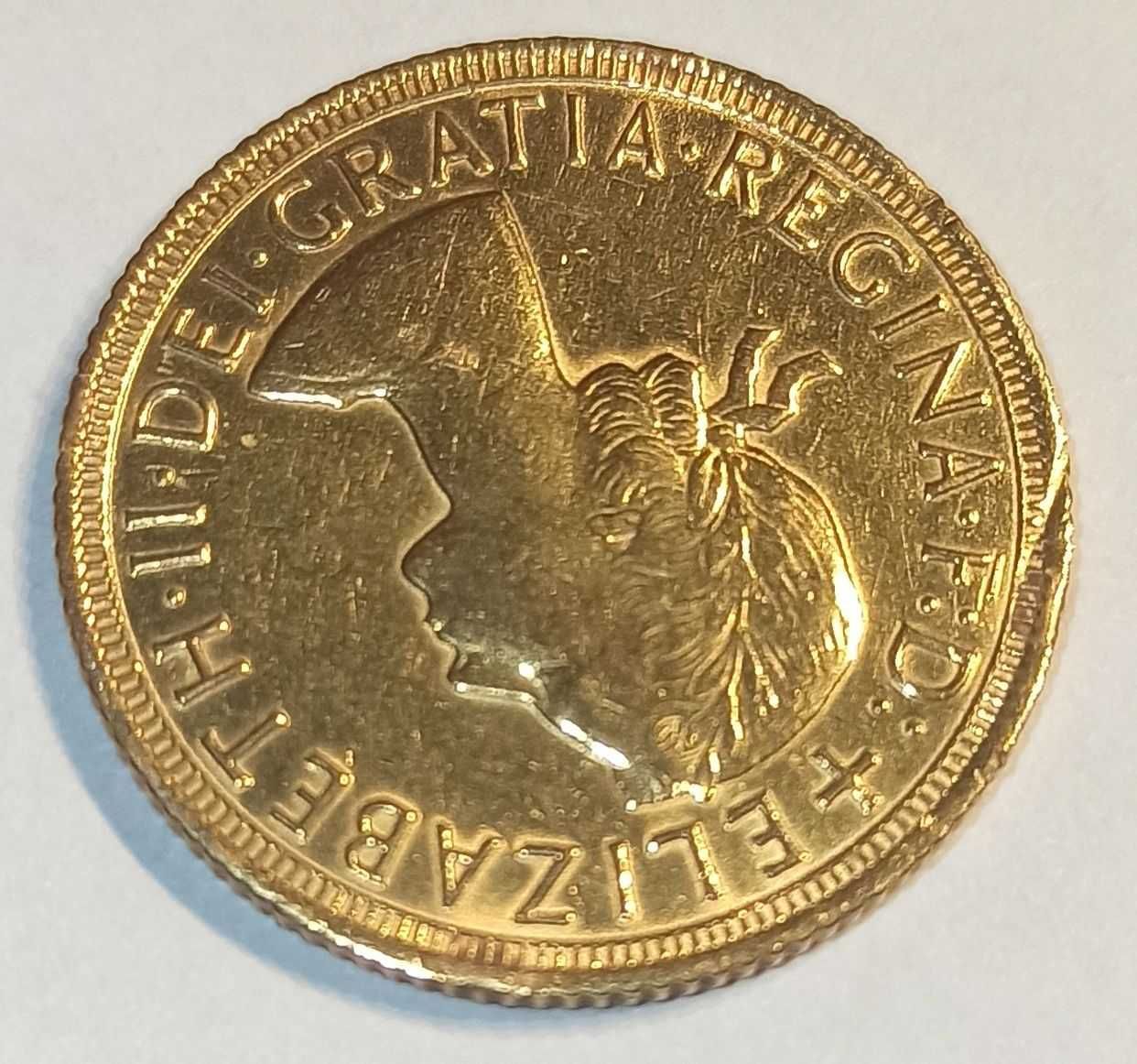 Złota moneta Elżbieta II Suweren 1958r.
