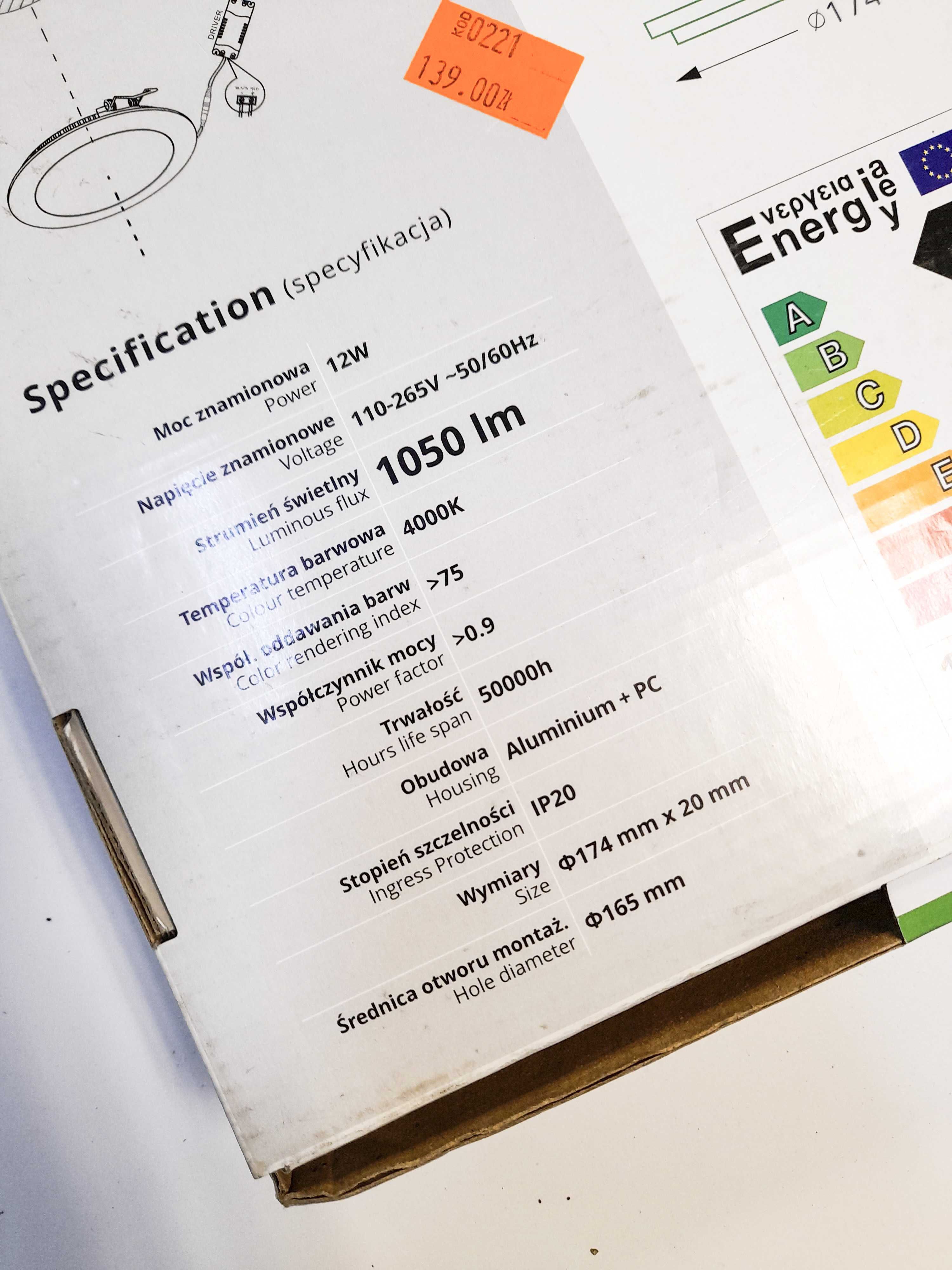 Oprawa oświetleniowa LED 2szt. 16W i 12W sufitowa wpuszczana