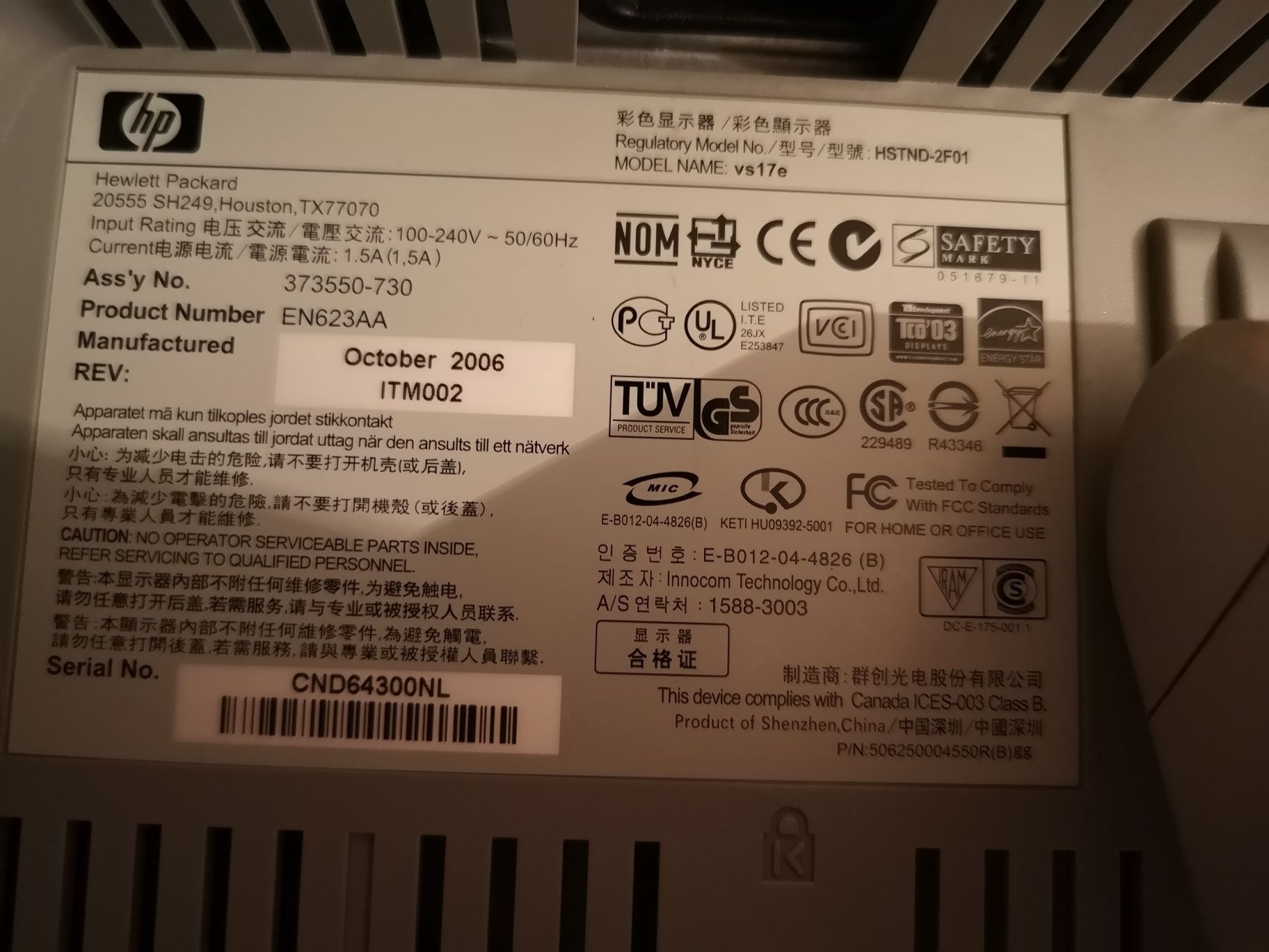Monitor 17" HP com colunas som