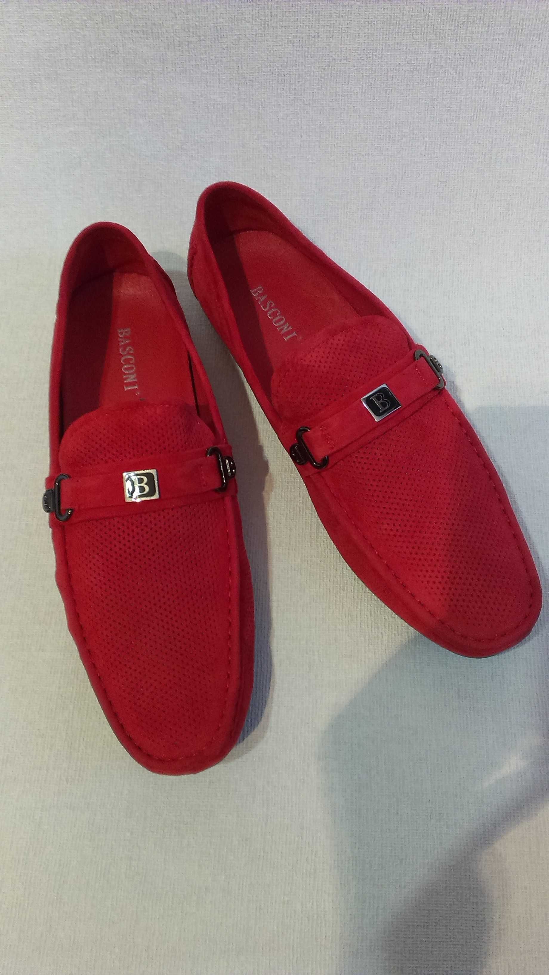 Мужские мокасины Basconi 42 43 красные красного цвета летние туфли