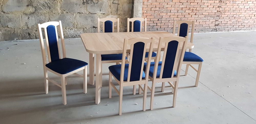 Nowe : STÓŁ 80x140/180 + 6 KRZESEŁ, SONOMA + GRANATOWY , dostawa PL