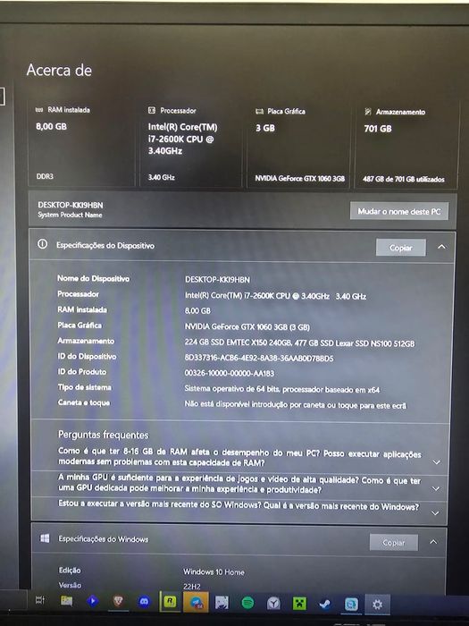 PC gaming RGB GTX 1060, i7 2600k, 8gb RAM