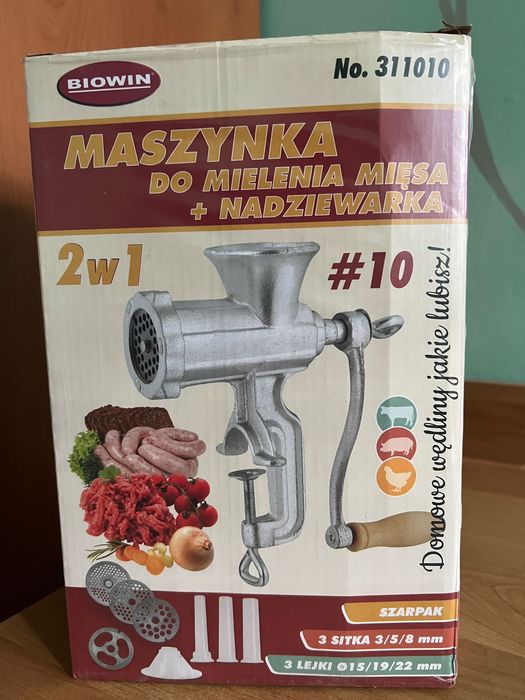 Produkcja wędlin w domu-maszynka do mielenia mięsa nowa +nadziewarka