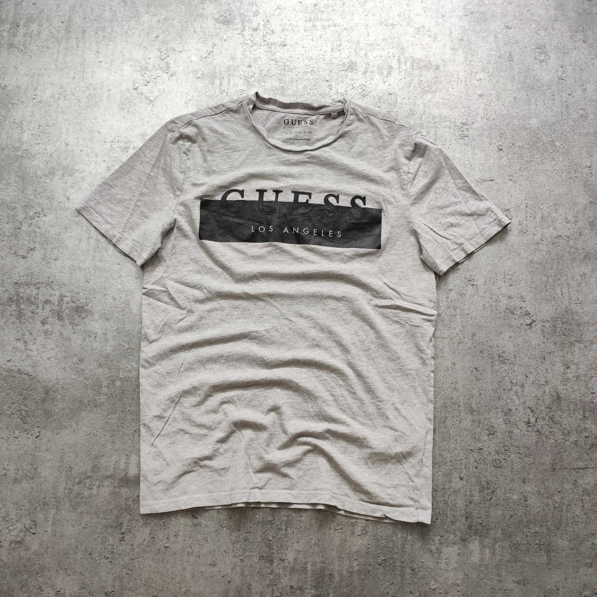 MĘSKA PREMIUM Koszulka Bawełna Szara Guess Los Angeles USA Duże Logo